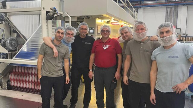 From left to right: Zervos Anastasios, Moutsiounas Athanasios, Eginoglou Iordanis, Gianni Nebbia, Product Training Specialist (BOBST employee), Tikpasanoudis Diogenis, Tsiontsis Vasileios and Giannitselis Manos