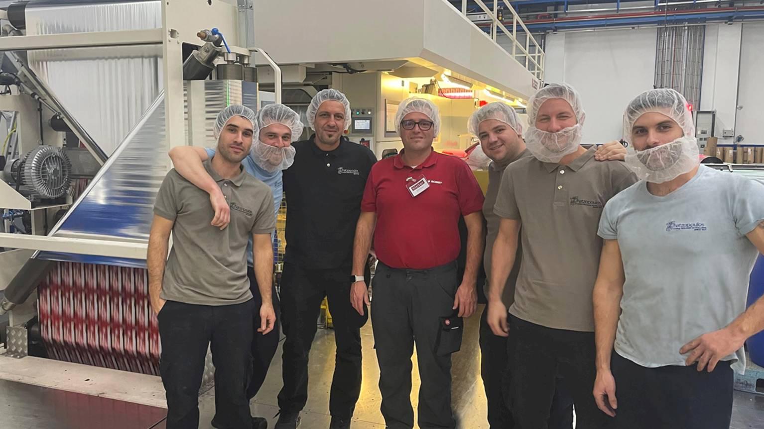 From left to right: Zervos Anastasios, Moutsiounas Athanasios, Eginoglou Iordanis, Gianni Nebbia, Product Training Specialist (BOBST employee), Tikpasanoudis Diogenis, Tsiontsis Vasileios and Giannitselis Manos