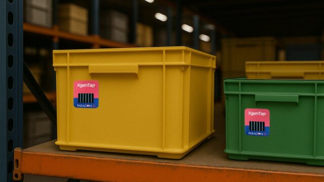 A box with smart label tags