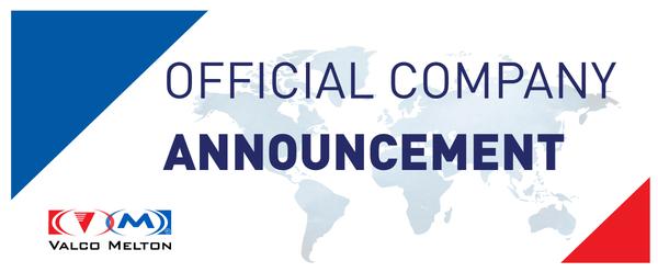 Valco Melton Official Company Announcement graphic