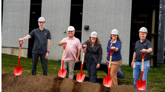 Groundbreaking ceremony with shovels